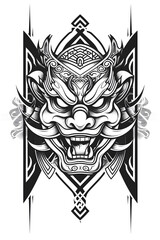 Obraz premium Kyogen Mask very simple traditional tattoo flash styles illustration