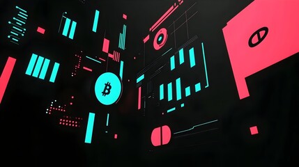 Vibrant Abstract Neon Geometric Digital Artwork with Futuristic Patterns and Shapes