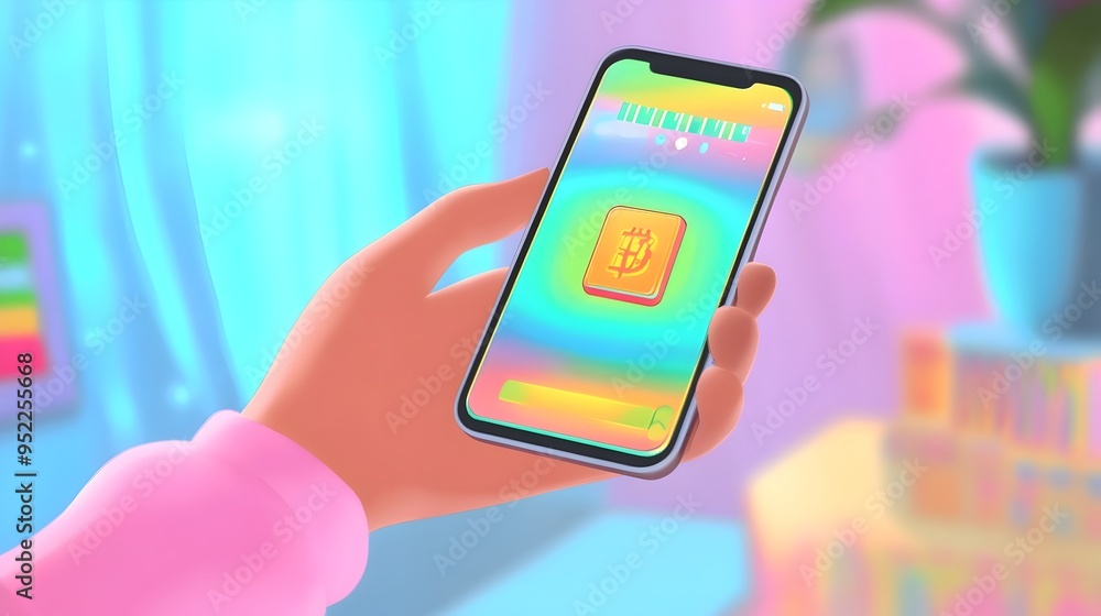 Poster vibrant smartphone screen with abstract ui elements