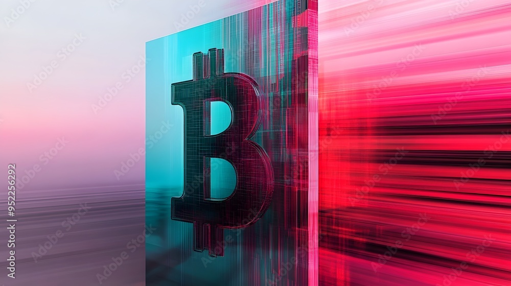 Aufkleber dynamic cubic digital technology backdrop with bitcoin cryptocurrency symbol