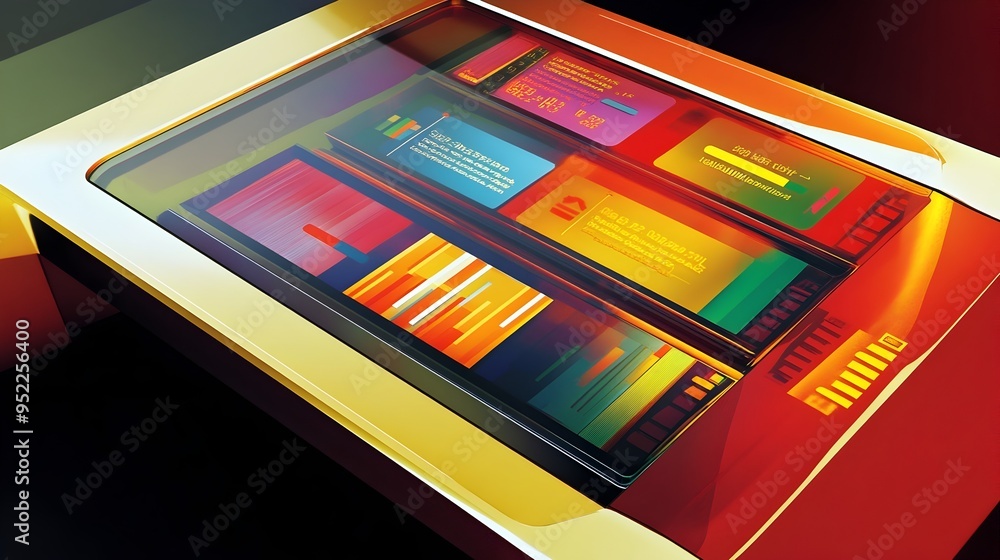 Poster abstract geometric colorful digital art composition with vibrant shapes and overlapping patterns