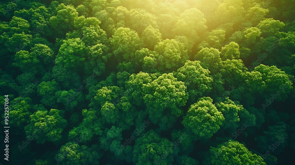 Aufkleber aerial view of nature green forest and tree forest ecosystem and health concept and background textu