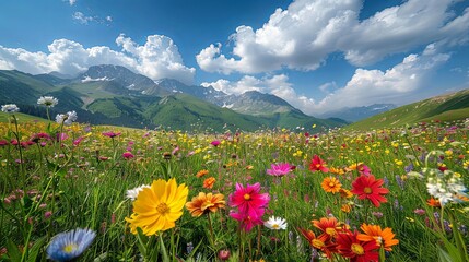 Obraz premium A broad view of the mountains' brilliantly colored blooms