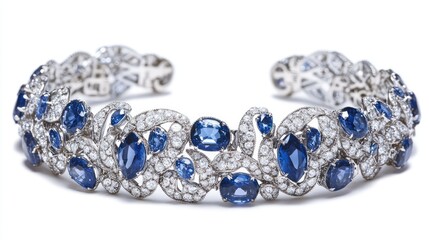 Exquisite diamond bracelet with stunning sapphires, displayed against a crisp white backdrop.