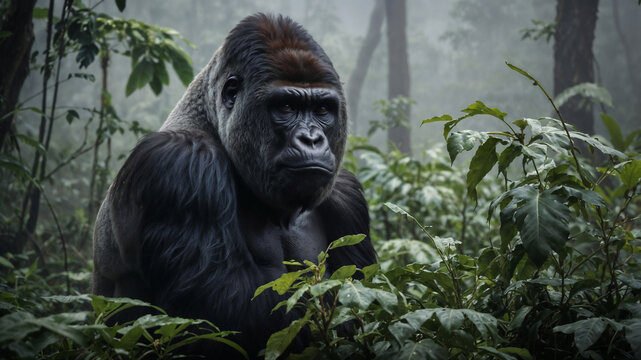 Gorilla maschio adulto silver back nella foresta pluviale dell'Africa