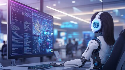 AI clone optimizing administrative tasks in a modern office setting during   season