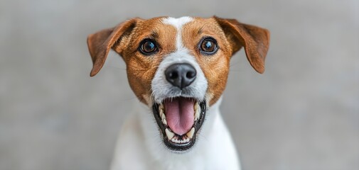 Joyful dog with an open mouth and bright eyes, showcasing its playful personality and friendly nature. pet training concept.