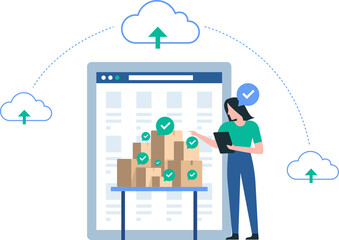 Warehouse Worker Organizing Inventory with Technology. Transparent Background, PNG image. Illustration