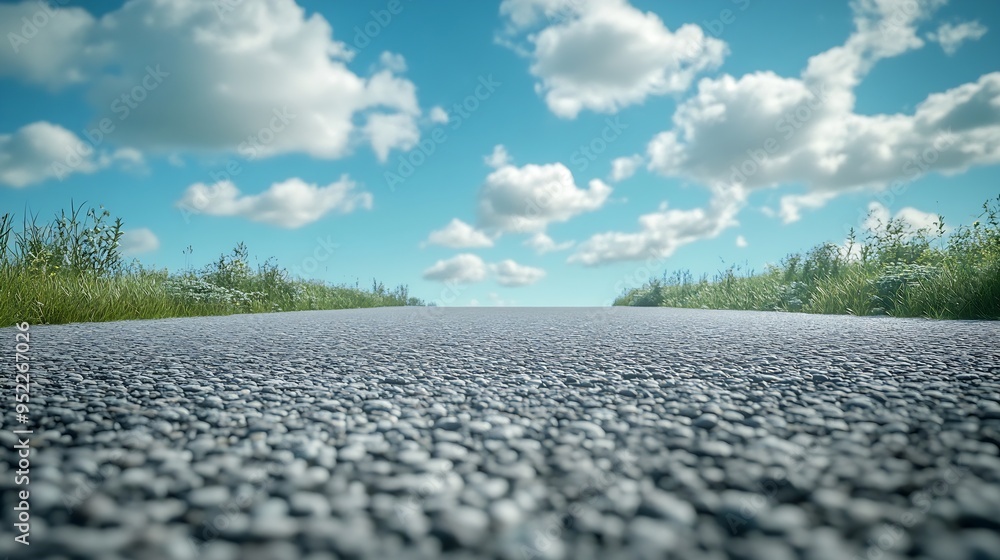 Poster empty asphalt road and cloudscape on sunny day : generative ai