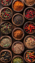 variety of colorful spices and herbs of of spice arrangement food ingredient