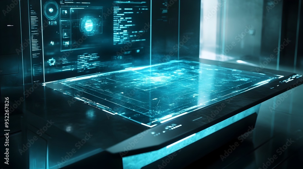Aufkleber futuristic digital technology interface with transparent holographic projection display