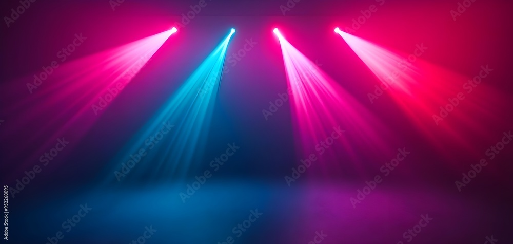 Poster vibrant lighting beams in blue and red create a dynamic and energetic atmosphere suitable for events