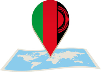 Malawi flag on World map