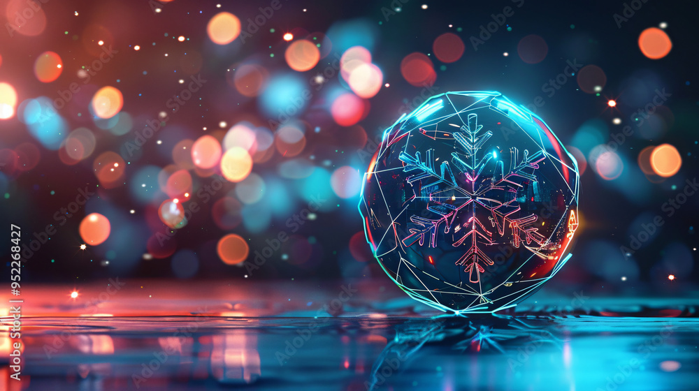 Aufkleber Glowing crystal ball with snowflake symbol against festive bokeh background