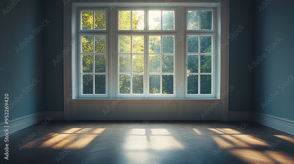 Poster empty room with window view : generative ai