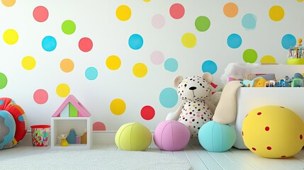 Obraz premium Playful polka dot wallpaper in bright colors, perfect for adding a fun, energetic vibe to a child's room.