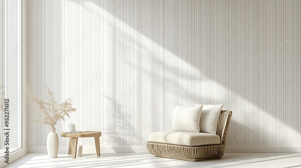 Poster subtle striped wallpaper in neutral tones, perfect for adding depth and interest to a minimalistic r