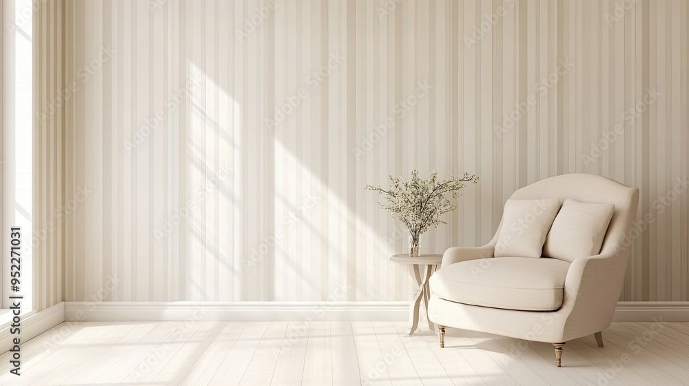 Poster subtle striped wallpaper in neutral tones, perfect for adding depth and interest to a minimalistic r