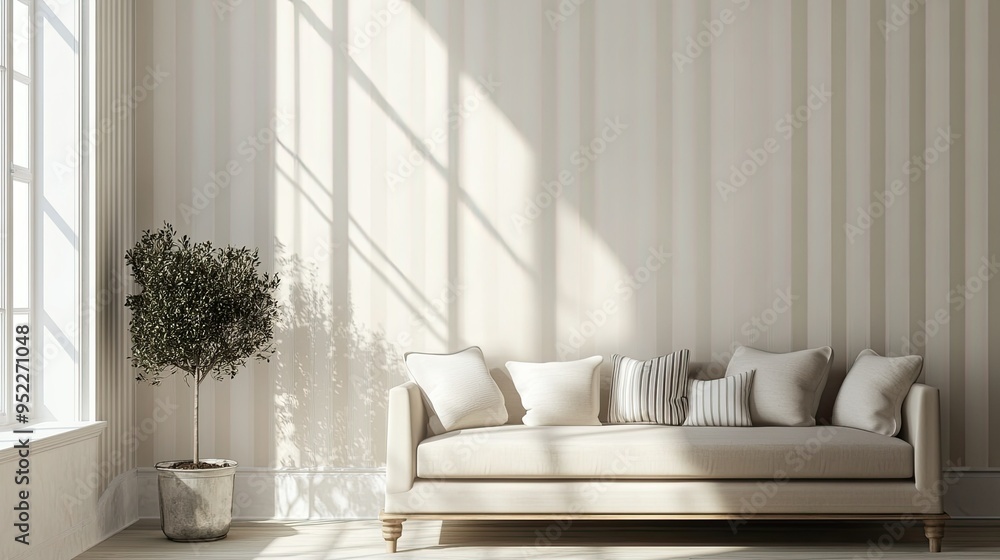 Poster subtle striped wallpaper in neutral tones, perfect for adding depth and interest to a minimalistic r