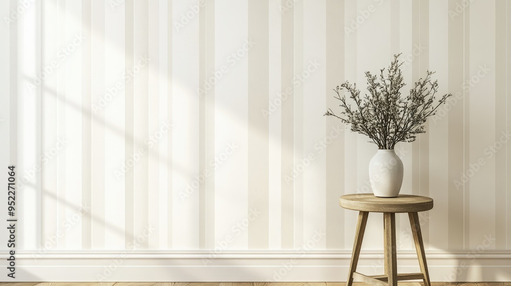 Poster subtle striped wallpaper in neutral tones, perfect for adding depth and interest to a minimalistic r