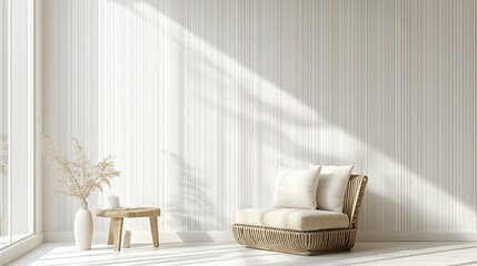 Subtle striped wallpaper in neutral tones, perfect for adding depth and interest to a minimalistic room.