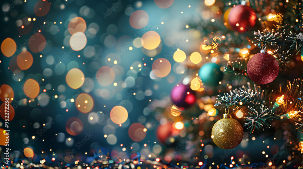 Aufkleber christmas tree decorated with colorful ornaments and sparkling lights creating a magical holiday atm