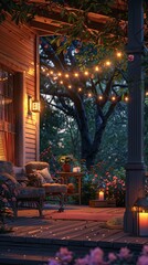 Obraz premium A summer evening on the patio of a quaint suburban home