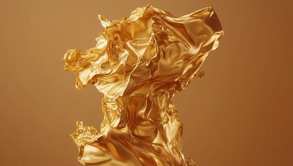 Abstract Golden Sculpture with Flowing Melted Metal Effect