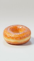 Closeup of Golden Glazed Donut on Clean White Background