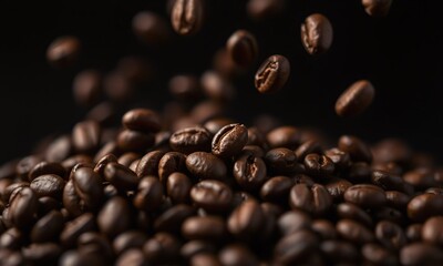 Fototapeta premium floating coffee beans, bokeh background