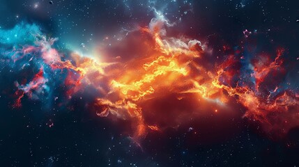 Fototapeta premium A vibrant explosion set against a somber space theme