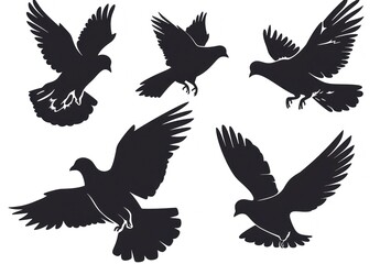 Obraz premium Five Pigeons Silhouette Illustration