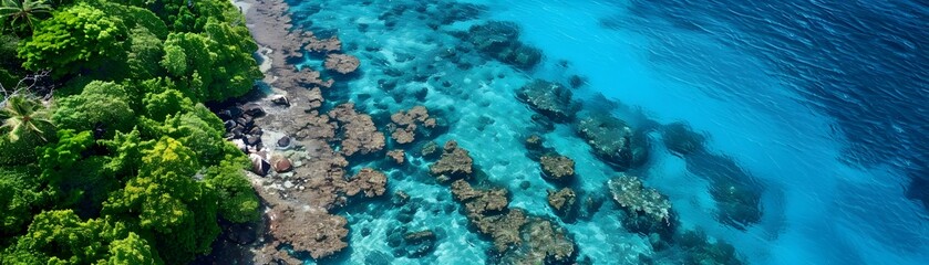 Obraz premium Aerial View of Vibrant Coral Reef in Pristine Marine Protected Area