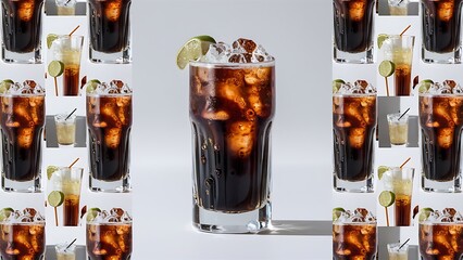 Longdrinks (Cuba Libre) isolated on white background as high resolution collage