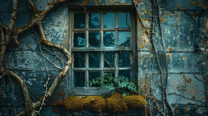 The subtleties of wild growth weave a rich tapestry around a cracked window, enhancing its appeal