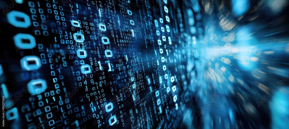 Poster abstract digital code background in blue for technology themes