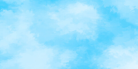 blue sky with clouds. Light sky blue shades watercolor background. Sky Nature Landscape Background. sky background with white fluffy clouds.><	