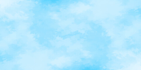 blue sky with clouds. Light sky blue shades watercolor background. Sky Nature Landscape Background. sky background with white fluffy clouds.><	