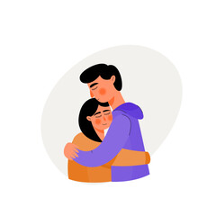 Obraz premium Man hugging girl illustration. Boyfriend hug girlfriend illustration vector art