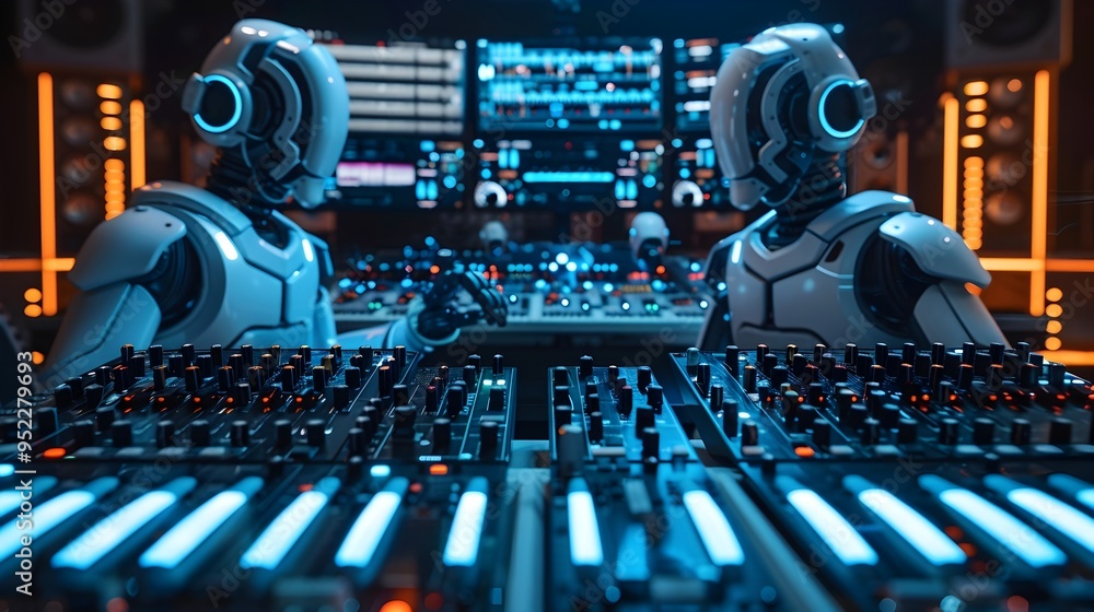 Aufkleber ai driven creative studio with robotic composers and graphic designers