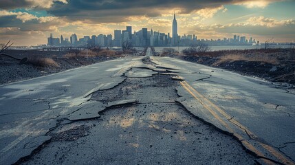 Asphalt cracked under the weight of time