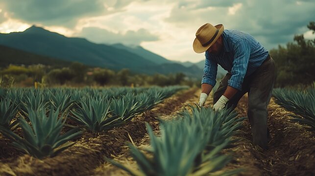 The farmer is cleaning the agave field with his tool : Generative AI
