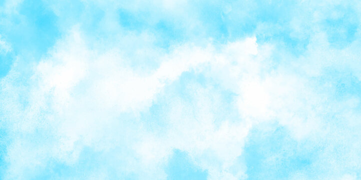 Beautiful blue sky with white clouds.  Abstract nature background of romantic summer blue sky with fluffy clouds. Watercolor blue color texture background, clouds and sky pattern illustration cloudy.