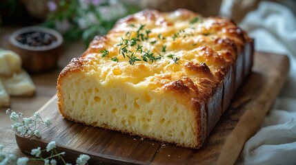Cottage cheese bread Trendy curd cheese baking homemade loaf bread cheese and parmesan high protein healthy and keto diet food nonsweet breakfast baking : Generative AI