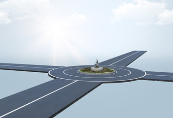 3D crossroads and sky 3d floating road and land image manipulation design sunny sky highway concept speed tour and transport