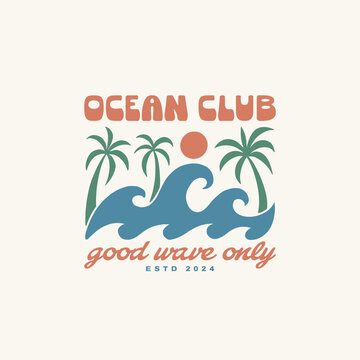 Vintage surf design template for surf club, surf shop, surf merch.