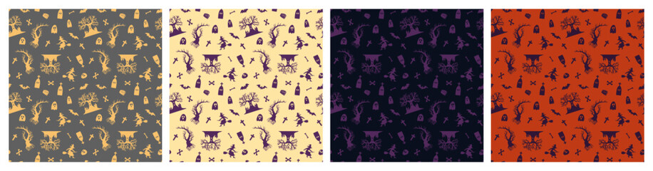 Halloween pattern on 4 different backgrounds