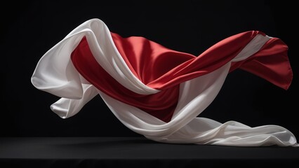 Flowing Indonesian flag on a black background