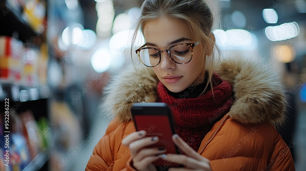 Leinwandbilder woman using mobile phone for online banking online shopping and internet payment finance and banking