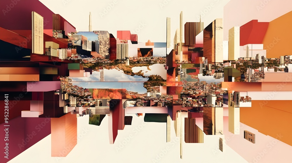 Poster captivating futuristic city skyline abstraction with vibrant colors and geometric patterns